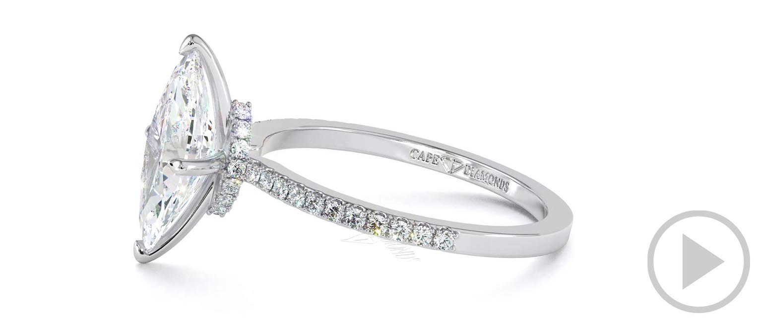 Lab Grown Diamond Hidden Halo Four Claw Marquise Engagement Ring White Gold top video