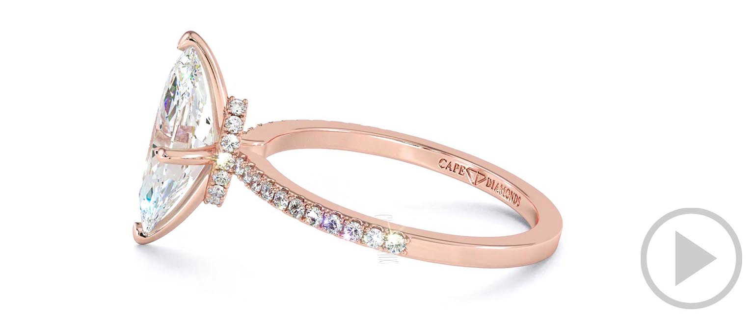Lab Grown Diamond Hidden Halo Four Claw Marquise Engagement Ring Rose Gold top video