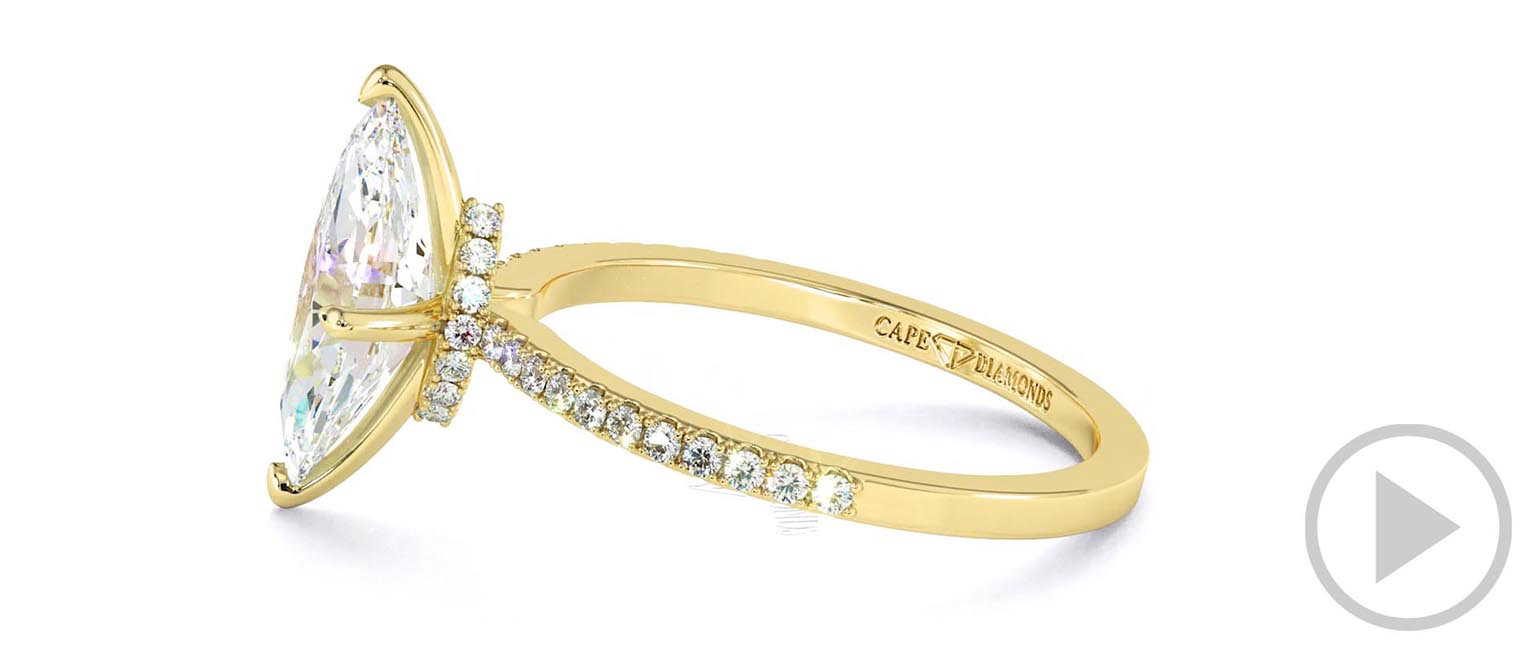Hidden Halo Marquise Lab Grown Diamond 4 Claw Engagement Ring Yellow Gold top video