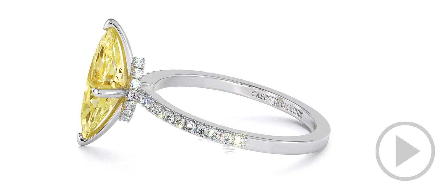 Yellow Lab Grown Diamond Engagement Ring With Hidden Halo And Side Stones White Gold top video