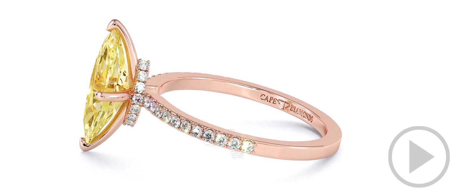 Yellow Lab Grown Diamond Low Hidden Halo Marquise Cut Engagement Ring Rose Gold top video