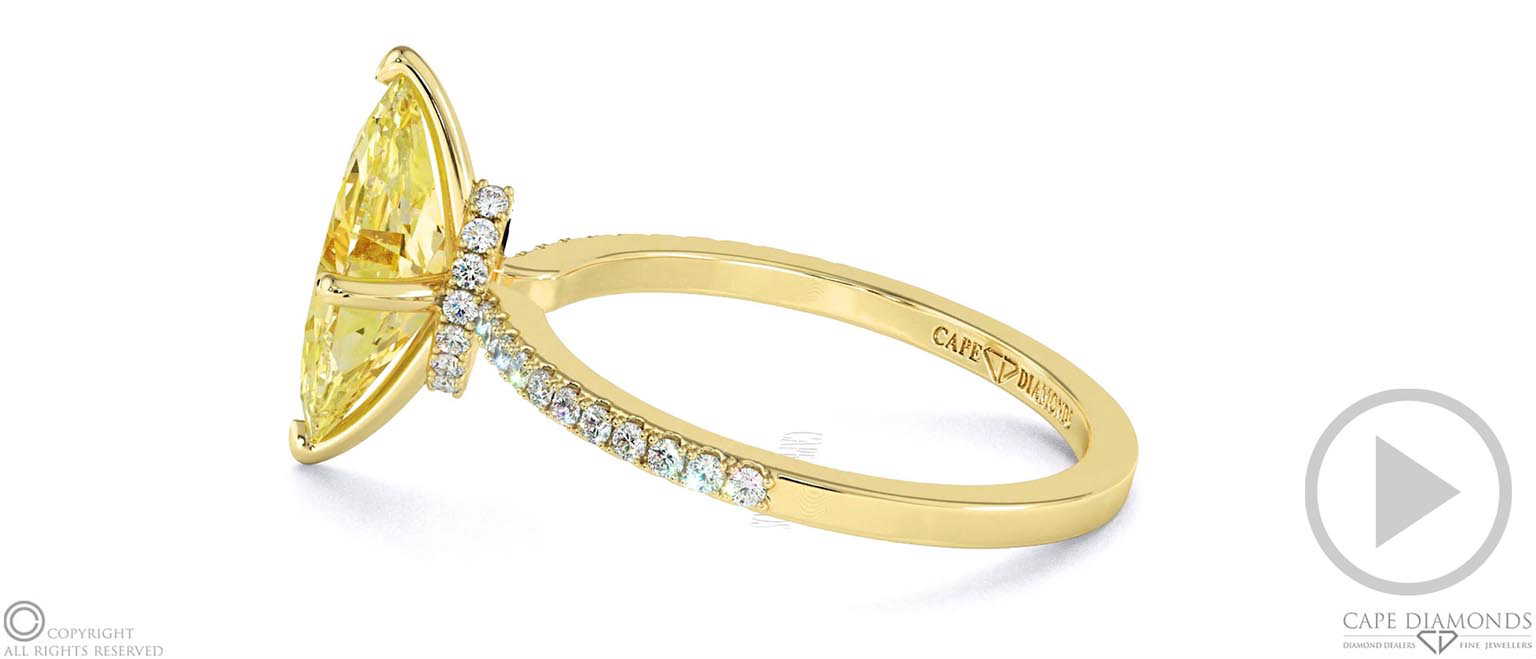 Yellow Lab Grown Diamond Low Hidden Halo Marquise Cut Engagement Ring Yellow Gold top video