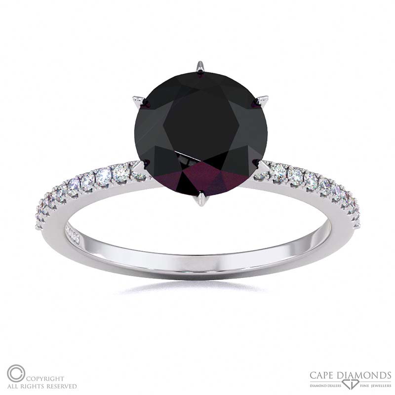 Lady Liberty Black Lab Grown Diamond Round Cut Side Stone Engagement Ring White Gold