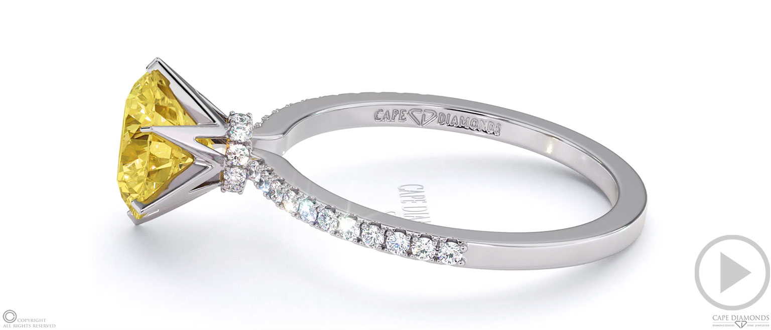 Lady Liberty Yellow Lab Grown Diamond Round Cut Side Stone Engagement Ring White Gold top video