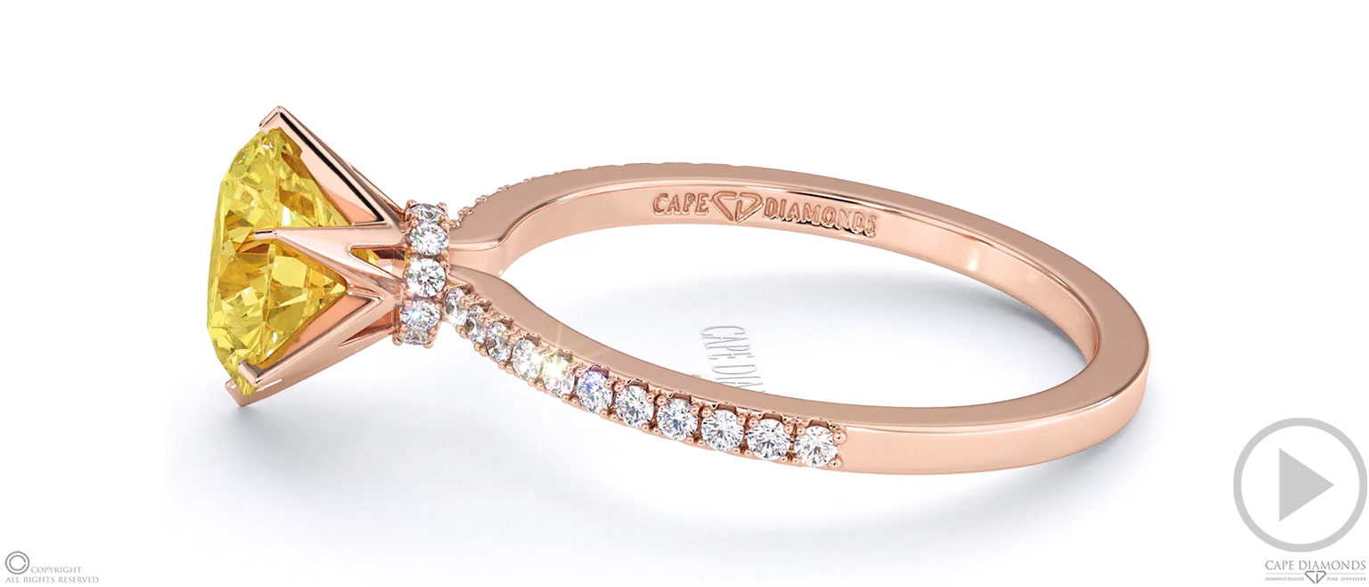 Lady Liberty Yellow Lab Grown Diamond Round Cut Side Stone Engagement Ring Rose Gold top video