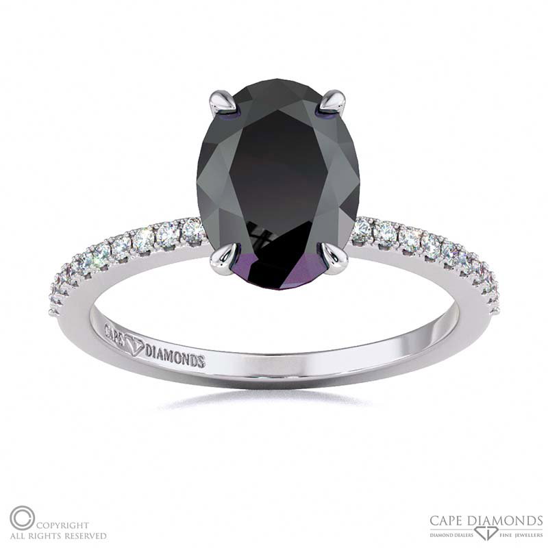 Black Lab Grown Diamond Double Hidden Halo Side Stone Engagement Ring White Gold