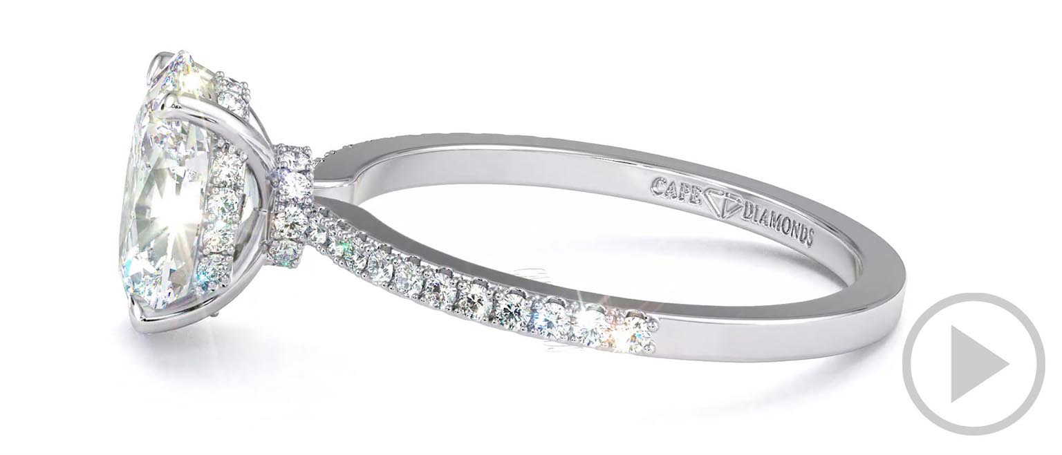 Oval Natural Diamond Chalice Engagement Ring Platinum With A Double Natural Diamond Halo And Petit Side Natural Diamonds top video