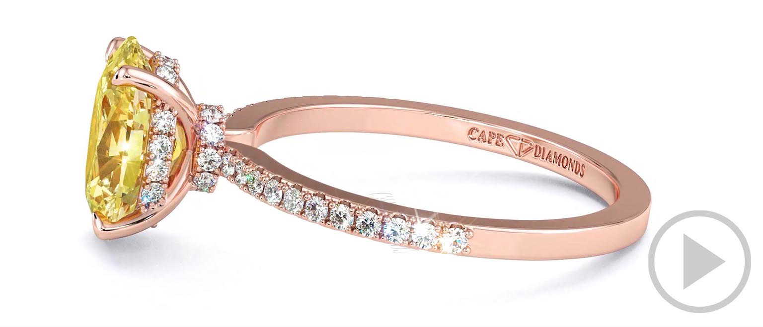 Yellow Lab Grown Diamond Oval Double Hidden Halo Side Stone Engagement Ring Rose Gold top video