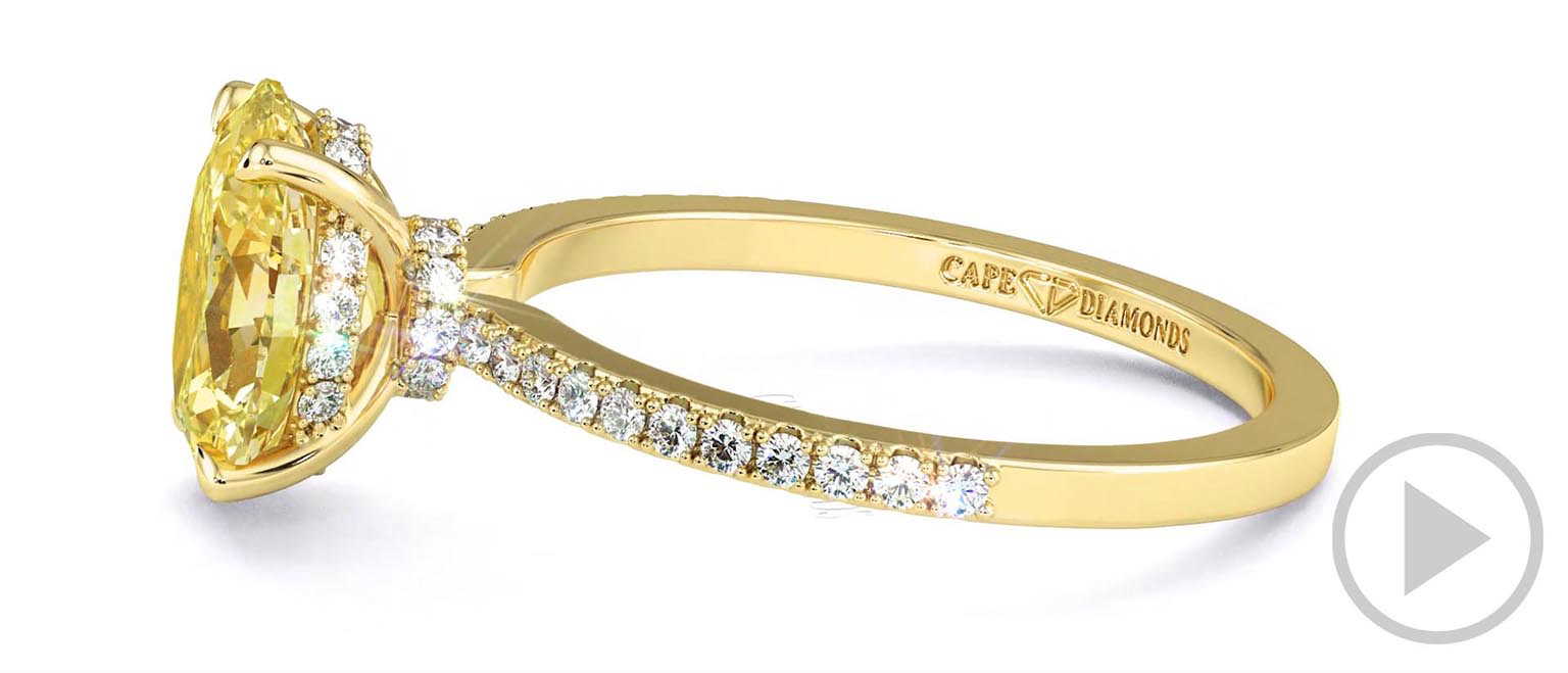 Yellow Lab Grown Diamond Double Hidden Halo Oval Cut Side Stone Engagement Ring Yellow Gold top video