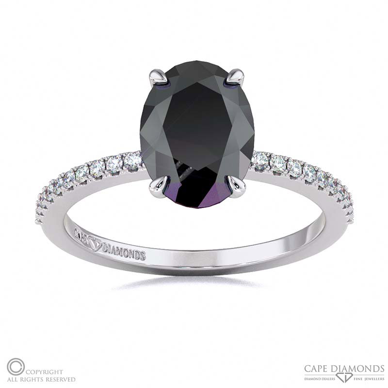 Black Lab Grown Diamond Hidden Halo Side Stone Engagement Ring White Gold