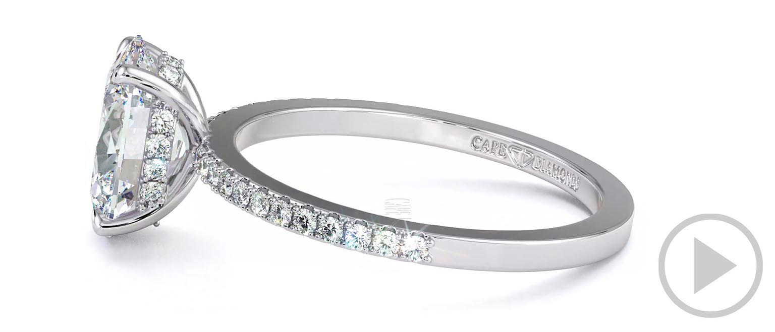 Four Cat Claw Hidden Halo Oval Natural Diamond Engagement Ring White Gold With Micro Pavé Side Stones top video