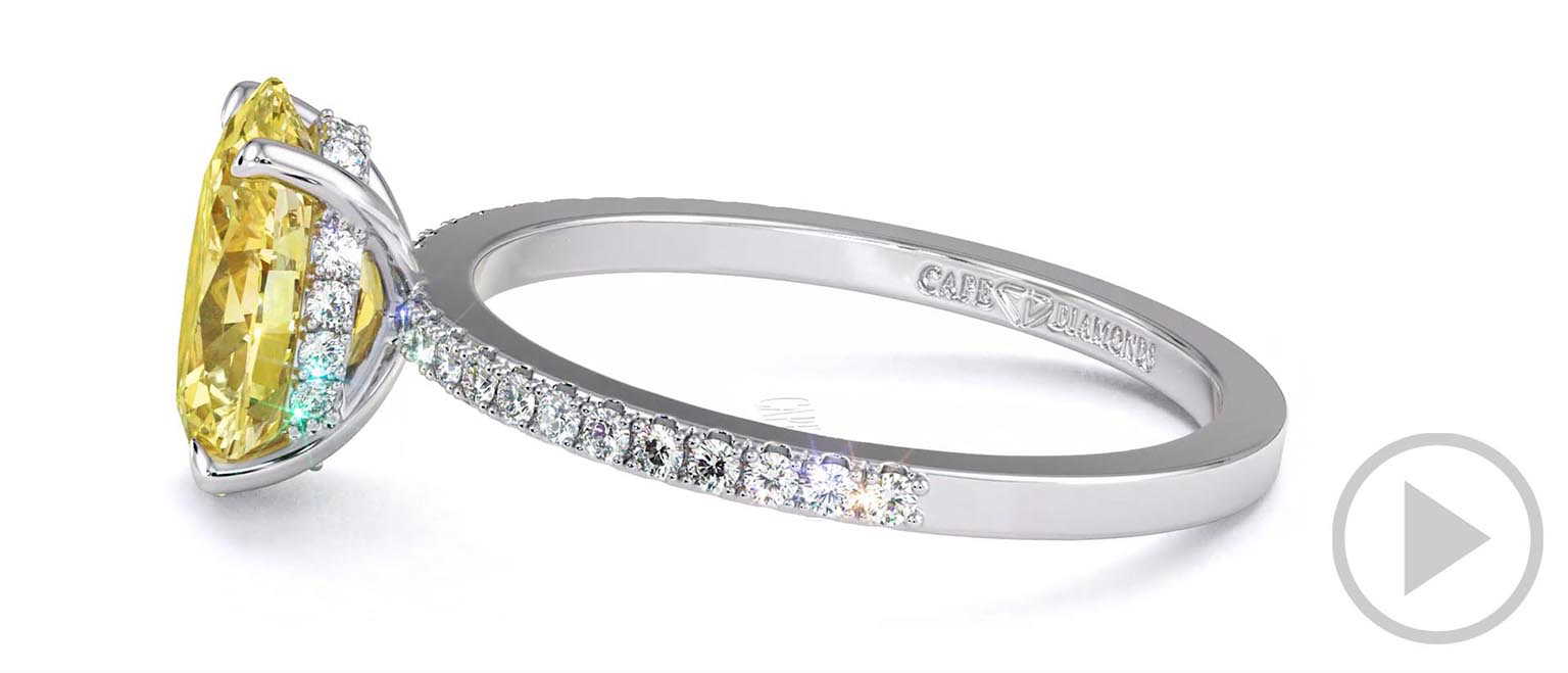 Yellow Lab Grown Diamond Oval Cut Hidden Halo Sidestones Engagement Ring White Gold top video