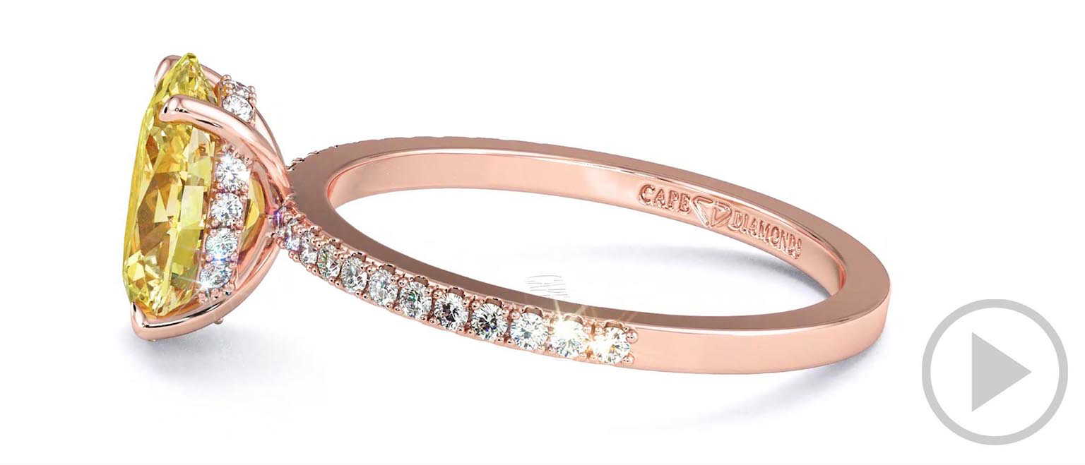 Yellow Lab Grown Diamond Oval Cut Hidden Halo Side Stones Engagement Ring Rose Gold top video