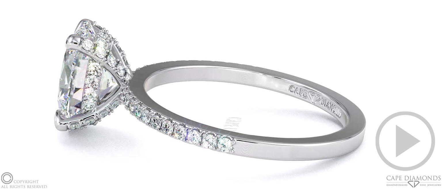 Four Claw Hidden Halo Brilliant Oval Natural Diamond Engagement Ring White Gold With Petit Pavé Natural Diamonds top video