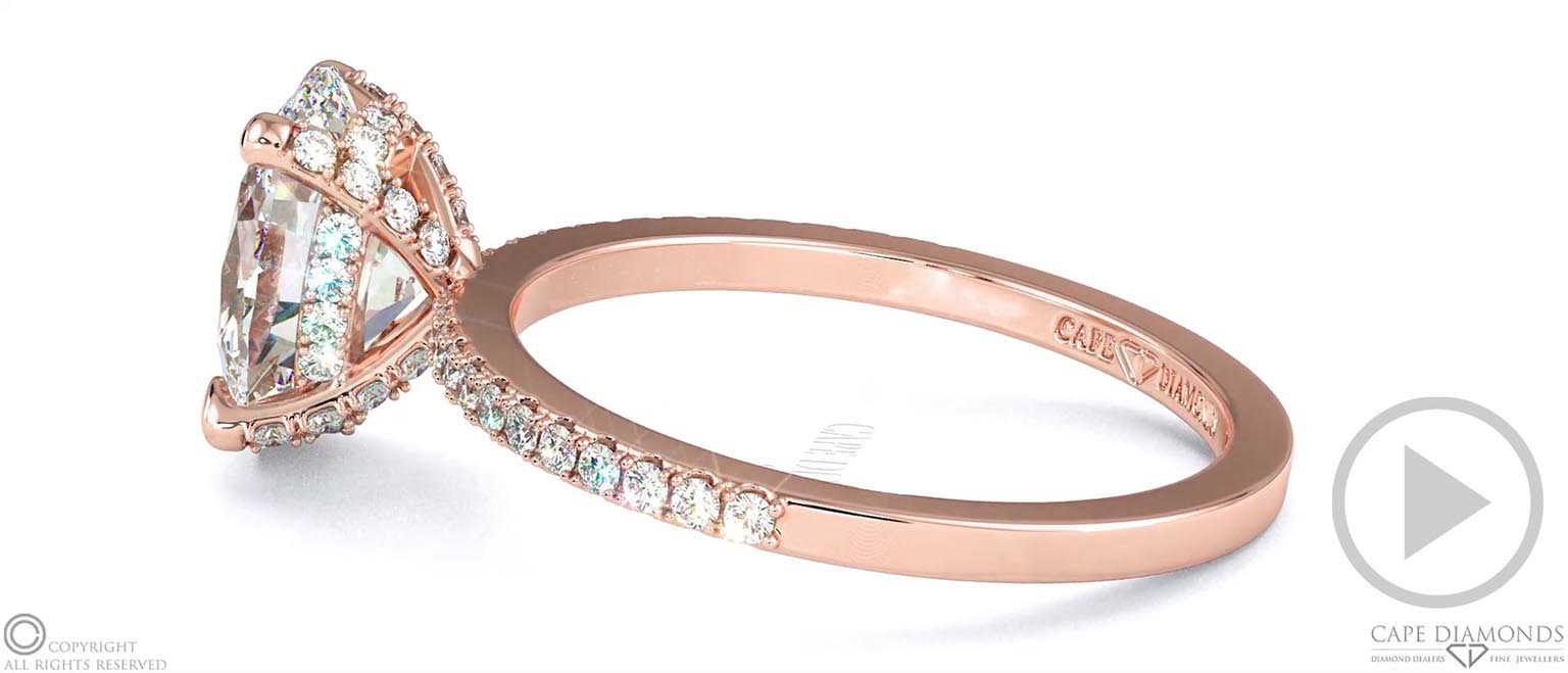 Pavé Natural Diamond Covered Four-Claw Semi-Hidden Halo Oval Natural Diamond Engagement Ring Rose Gold top video