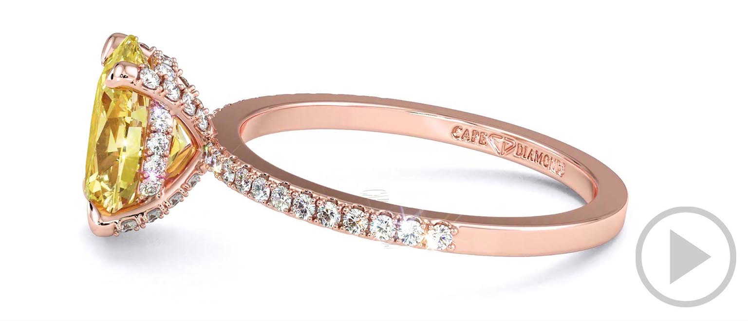 Yellow Natural Diamond Hidden Halo Oval Cut Claw Set Side Stone Engagement Ring Rose Gold top video