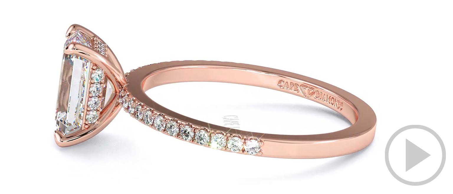 Emerald Natural Diamond Four-Claw Hidden Halo Engagement Ring Rose Gold With Pavé Side Natural Diamonds top video