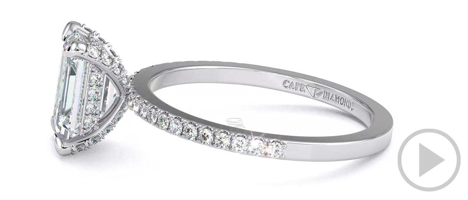 Pavé Natural Diamond Covered Four-Claw Semi-Hidden Halo Emerald Natural Diamond Engagement Ring White Gold top video