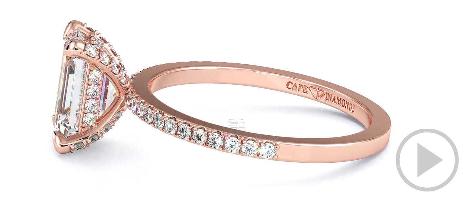 Pavé Natural Diamond Covered Four-Claw Semi-Hidden Halo Emerald Natural Diamond Engagement Ring Rose Gold top video