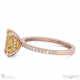 yellow lab grown diamond hidden halo claw set emerald side stone engagement ring rose gold with 9k rose gold metal and emerald shape diamond