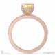 yellow lab grown diamond hidden halo claw set emerald side stone engagement ring rose gold with 9k rose gold metal and emerald shape diamond