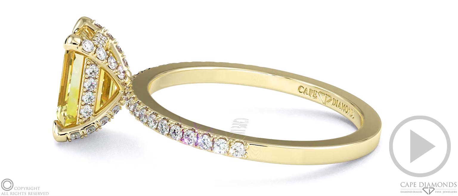 Yellow Natural Diamond Hidden Halo Claw Set Emerald Cut Side Stone Engagement Ring Yellow Gold top video