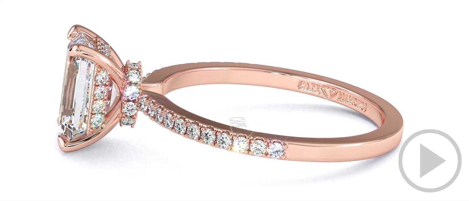 Natural Diamond 4 Claw Double Hidden Halo Side Stones Engagement Ring Rose Gold top video