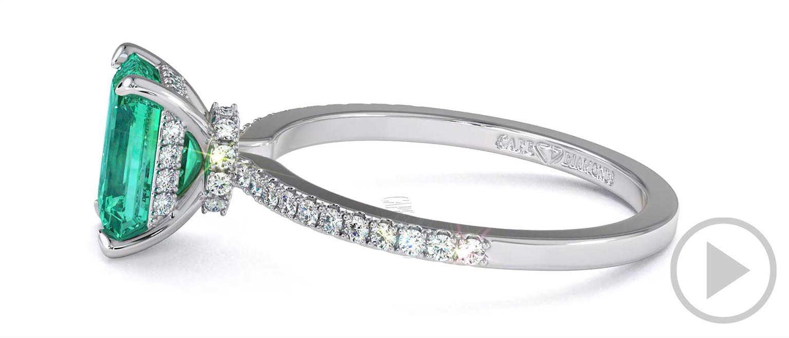 Green Natural Diamond Green Emerald Double Hidden Halo Side Stone Engagement Ring Platinum top video
