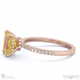 yellow lab grown diamond double hidden halo emerald cut side stone engagement ring rose gold with 18k rose gold metal and emerald shape diamond