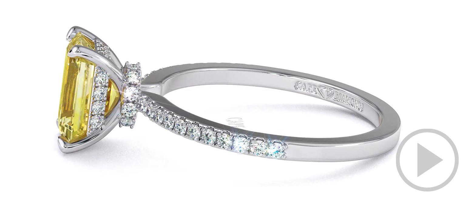 Yellow Natural Diamond Double Hidden Halo Side Stone Engagement Ring Platinum top video