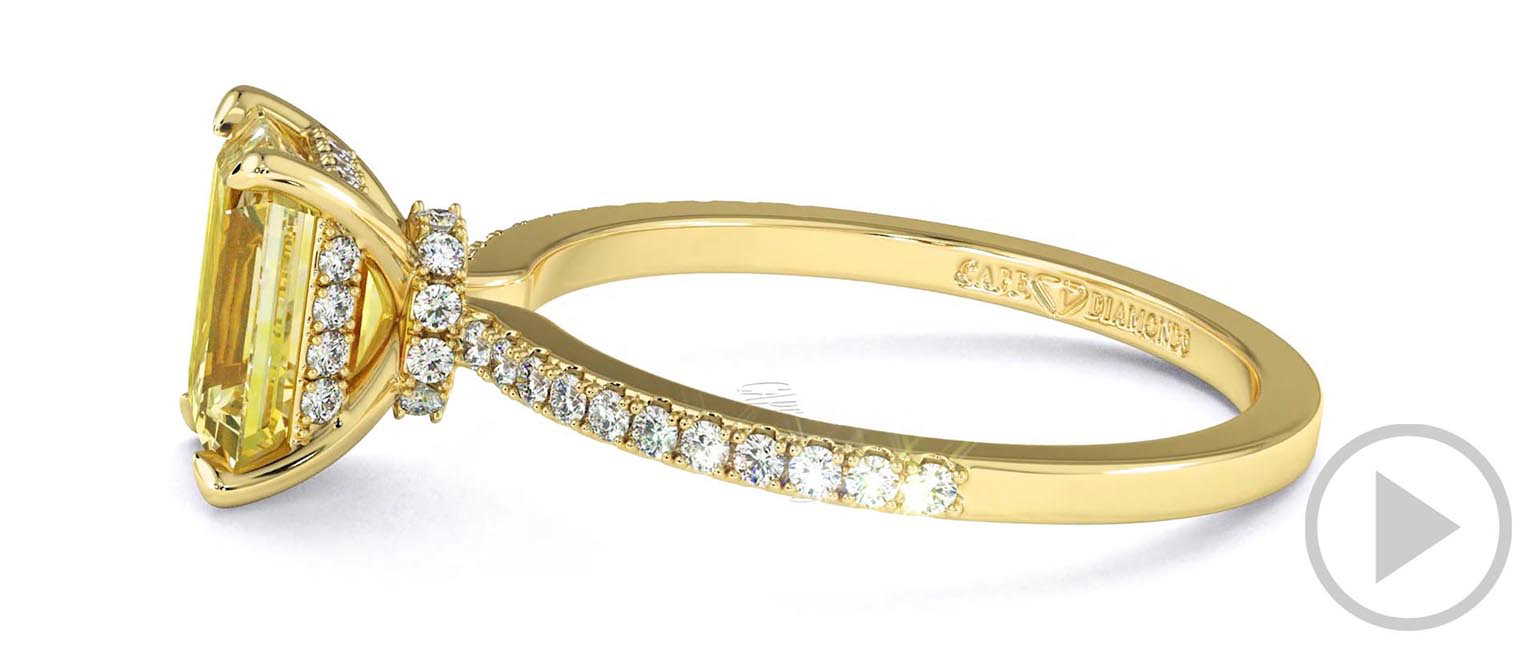 Yellow Lab Grown Diamond Double Hidden Halo Side Stone Engagement Ring Yellow Gold top video