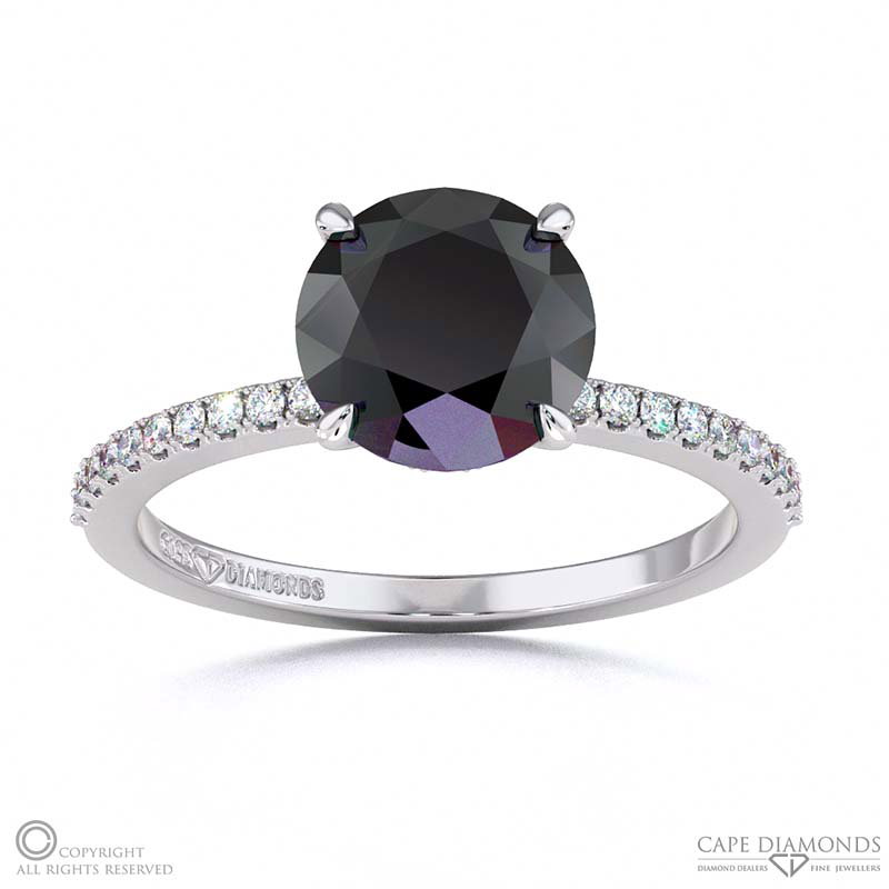 Black Lab Grown Diamond Double Hidden Halo Round Cut Side Stone Engagement Ring White Gold
