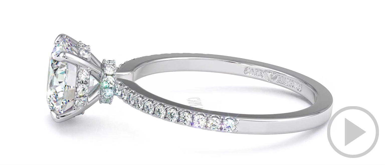 Lab Grown Diamond 4 Claw Double Hidden Halo Side Stones Engagement Ring White Gold top video