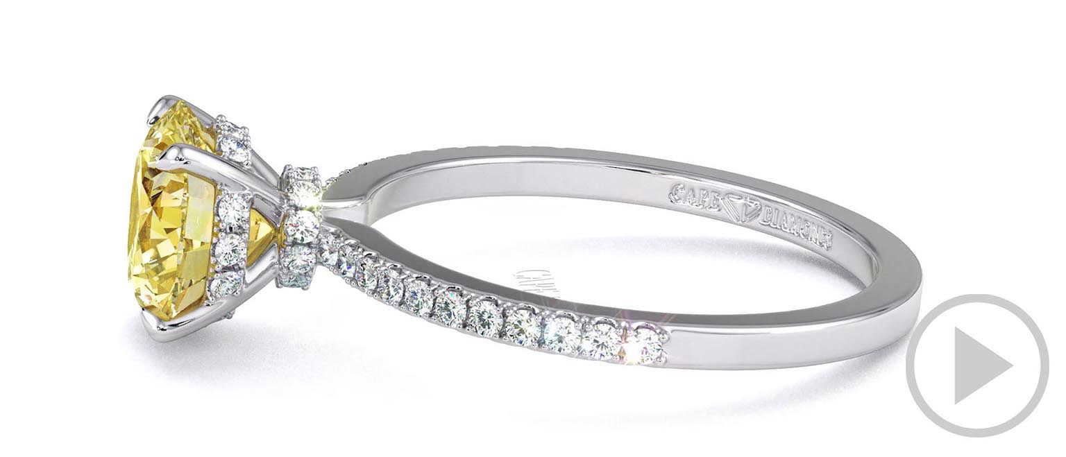 Yellow Lab Grown Diamond Round Double Hidden Halo Side Stone Engagement Ring White Gold top video