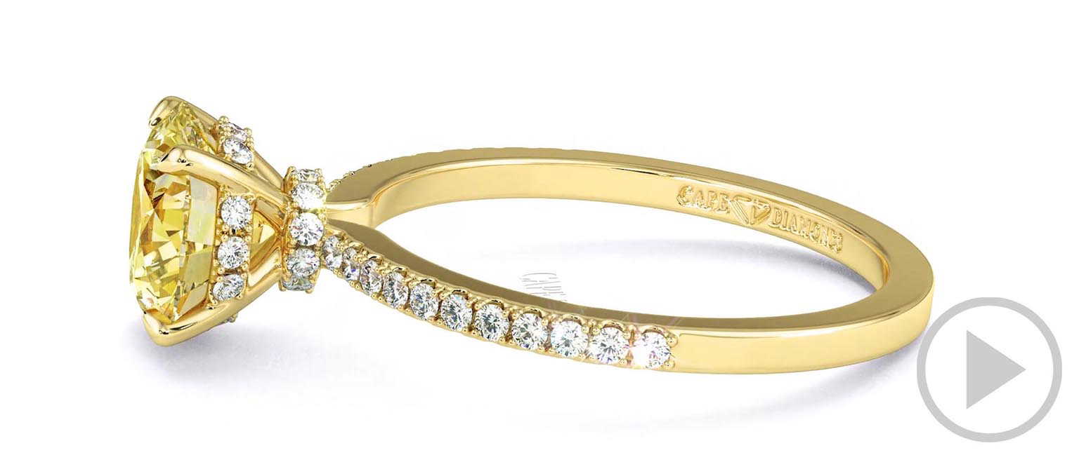 Yellow Lab Grown Diamond Double Hidden Halo Side Stone Engagement Ring Yellow Gold top video