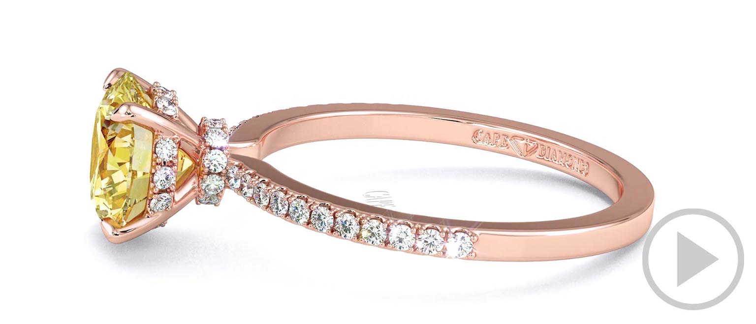 Yellow Lab Grown Diamond Round Double Hidden Halo Side Stone Engagement Ring Rose Gold top video