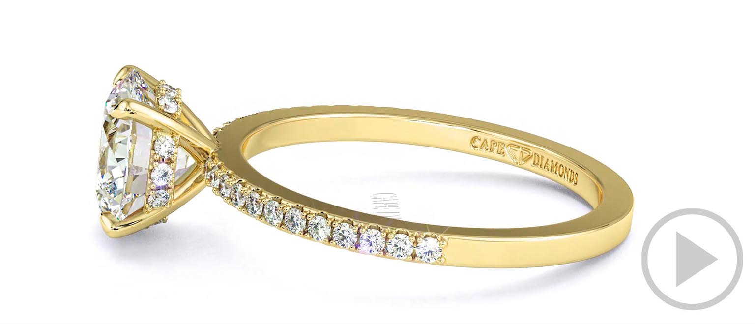 Natural Diamond Round Cut Hidden Halo Side Stones Engagement Ring Yellow Gold top video