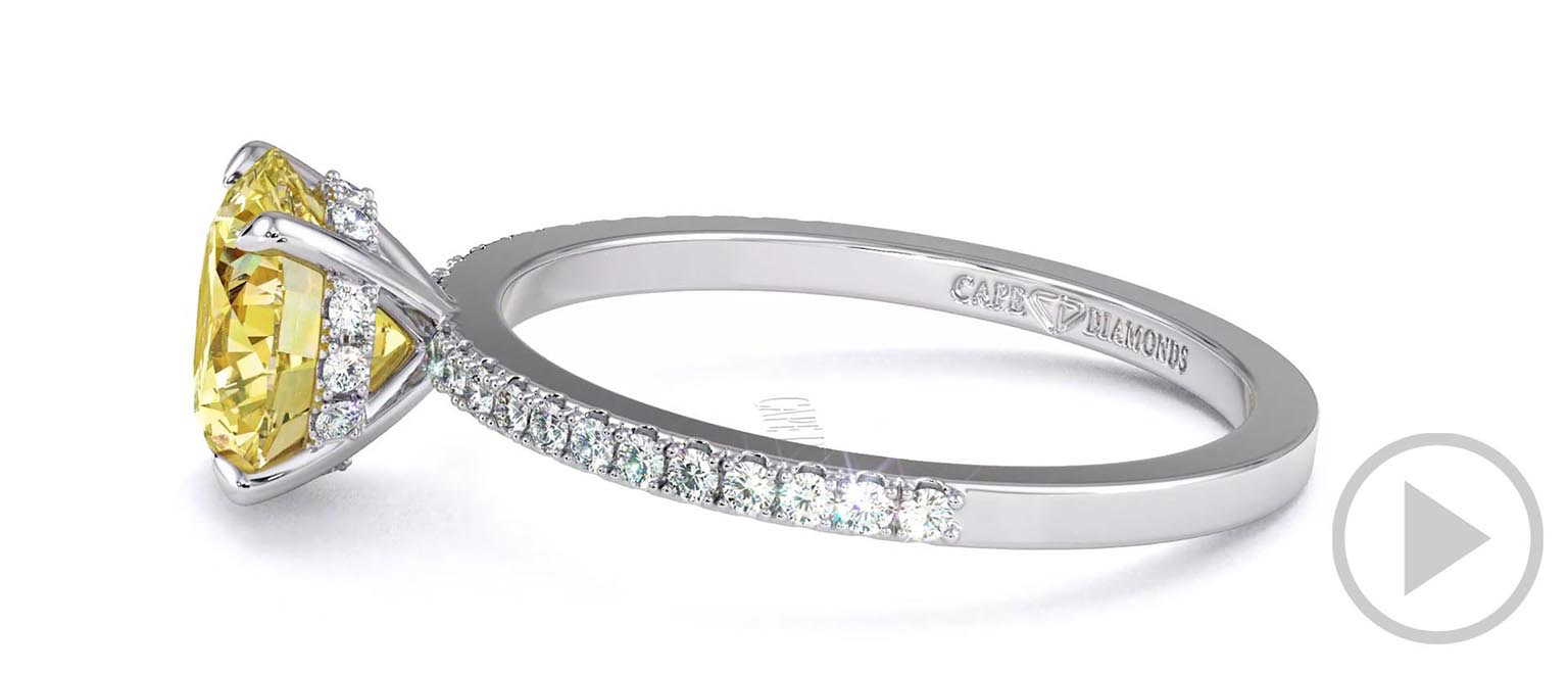 Yellow Natural Diamond Round Cut Hidden Halo Side Stones Engagement Ring White Gold top video