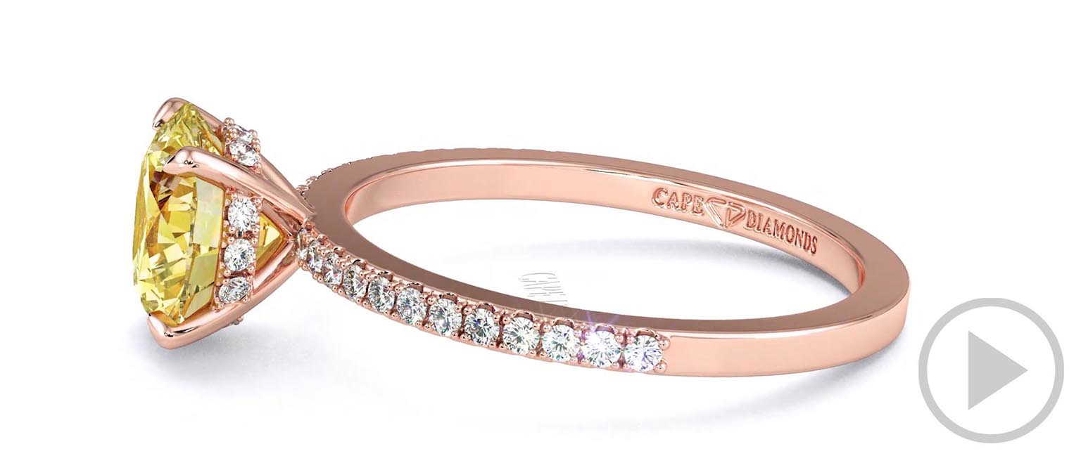 Yellow Natural Diamond Round Cut Hidden Halo Side Stones Engagement Ring Rose Gold top video