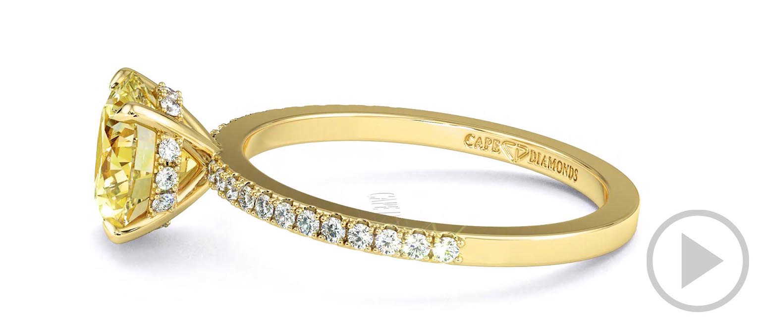 Yellow Natural Diamond Hidden Halo Round Side Stone Engagement Ring Yellow Gold top video