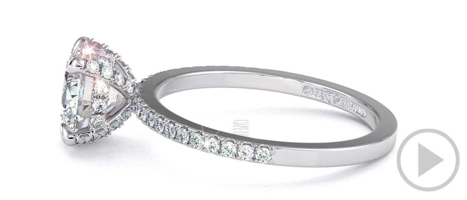 Four Claw Hidden Halo Brilliant Round Lab Grown Diamond Engagement Ring White Gold With Petit Pavé Diamonds top video