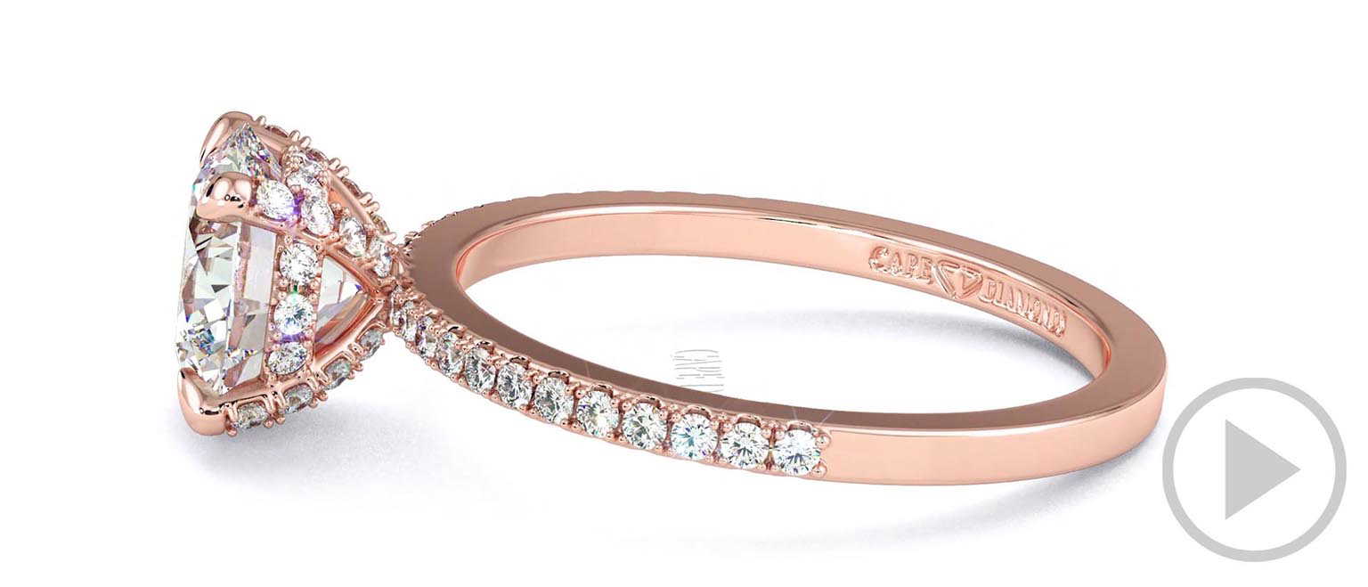 Pavé Natural Diamond Covered Four-Claw Semi-Hidden Halo Round Natural Diamond Engagement Ring Rose Gold top video