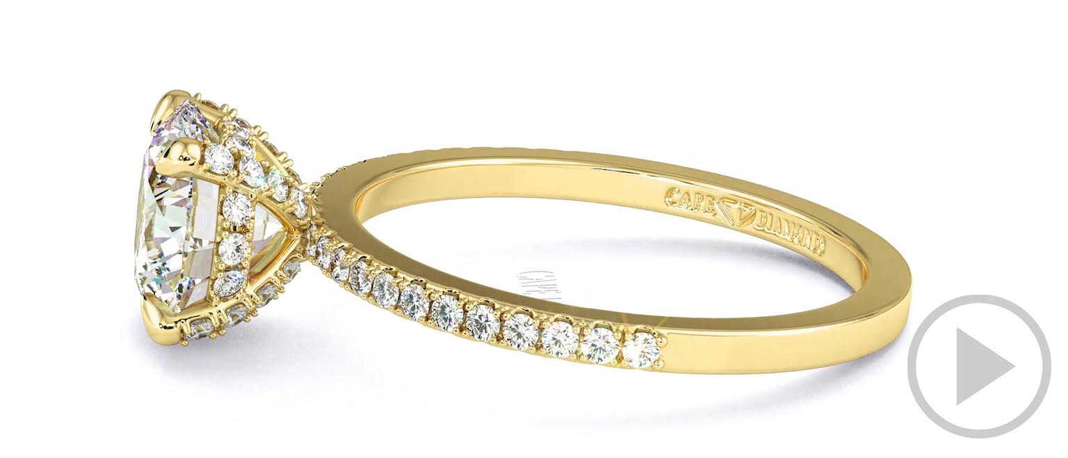 Pavé Natural Diamond Covered Four-Claw Semi-Hidden Halo Round Natural Diamond Engagement Ring Yellow Gold top video