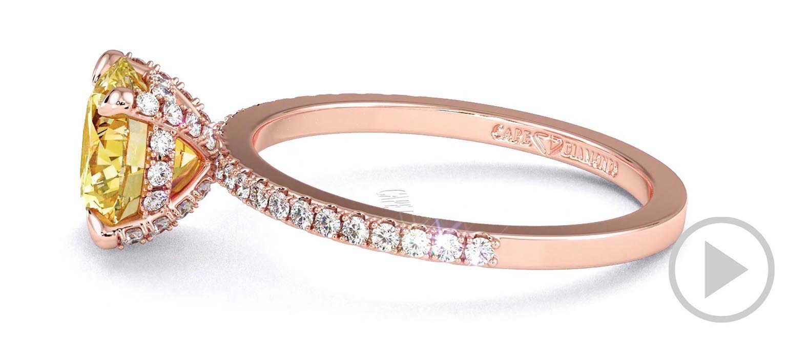 Yellow Lab Grown Diamond Hidden Halo Claw Set Round Side Stone Engagement Ring Rose Gold top video