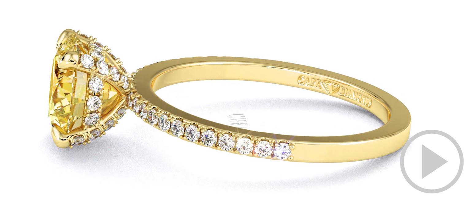 Yellow Natural Diamond Hidden Halo Round Cut Claw Set Side Stone Engagement Ring Yellow Gold top video