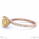 yellow lab grown diamond hidden halo claw set round side stone engagement ring rose gold with 9k rose gold metal and round shape diamond