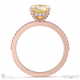 yellow lab grown diamond hidden halo claw set round side stone engagement ring rose gold with 9k rose gold metal and round shape diamond