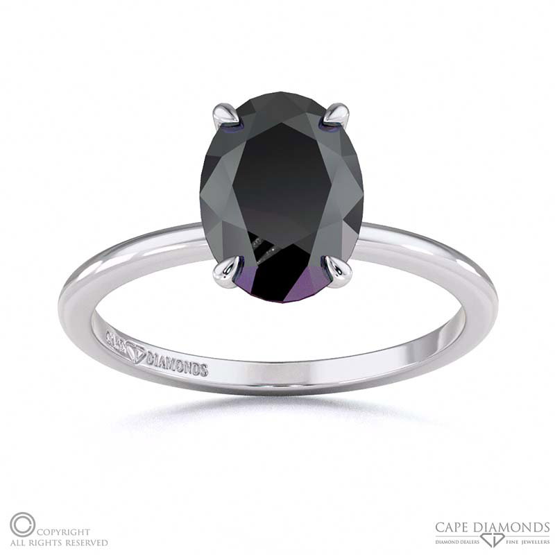 Black Lab Grown Diamond Hidden Halo Oval Cut Solitaire Engagement Ring White Gold