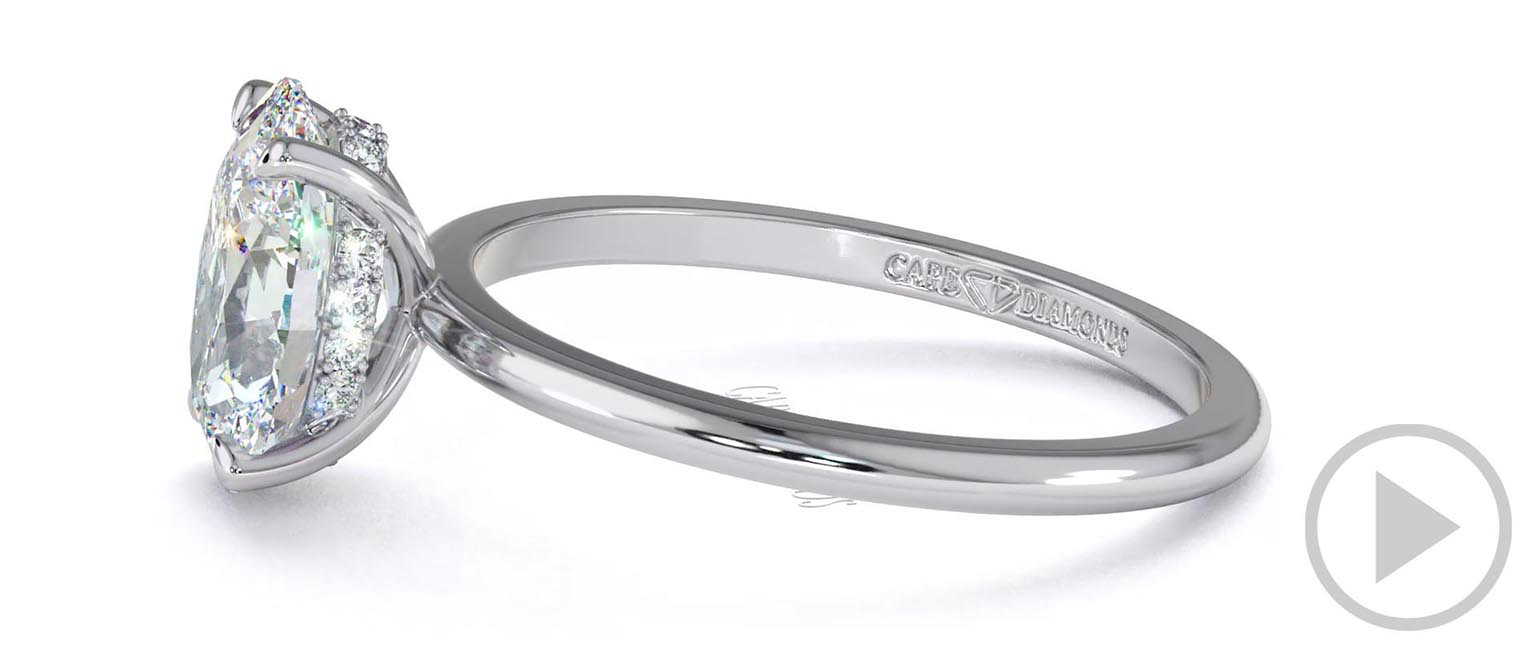 Hidden Halo Oval Natural Diamond Engagement Ring On Half-Rounded White Gold Band top video