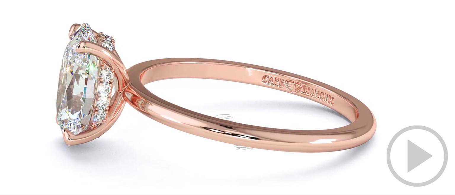 Lab Grown Diamond Oval Cut Hidden Halo Engagement Ring Rose Gold top video